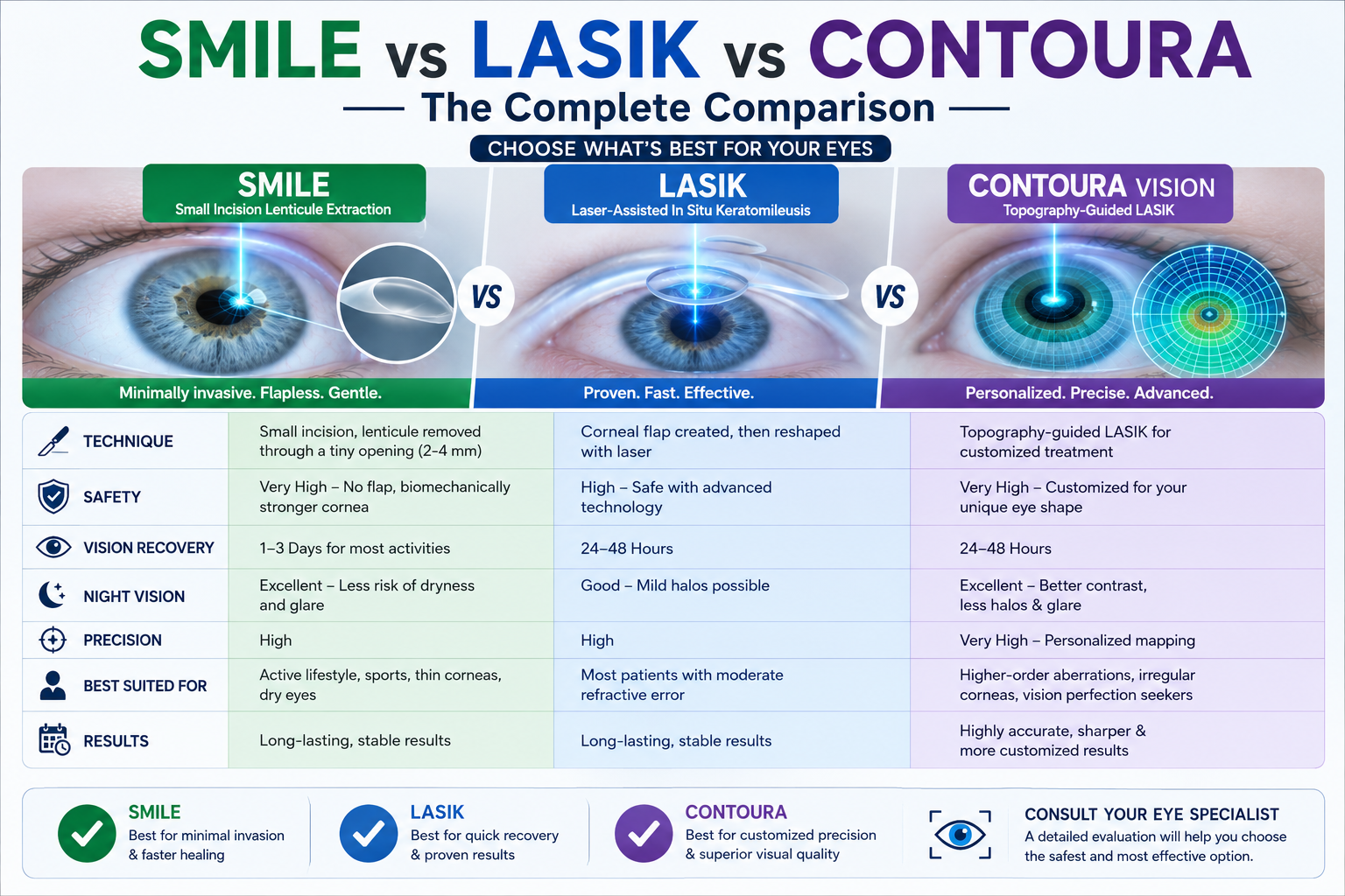 SMILE vs LASIK vs Contoura